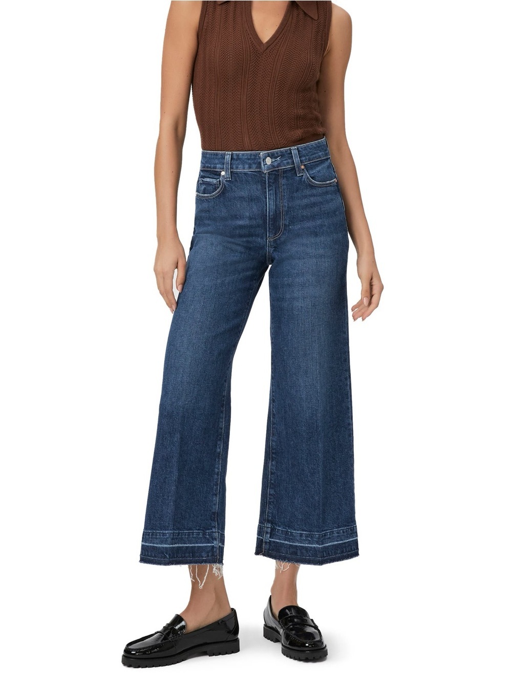 PAIGE Dark Blue Wide Leg Cropped Jeans